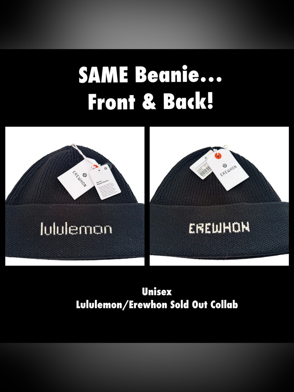 Lululemon x Erewhon Venice Black Ribbed Beanie- Sz L/XL NWT! SOLD OUT EVERYWHERE